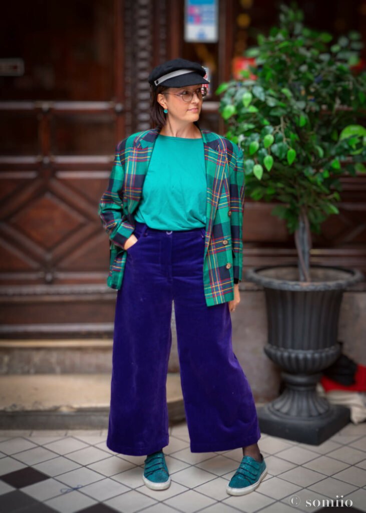 Pantalon Wide Leg Pants cousu en velours côtelé violet