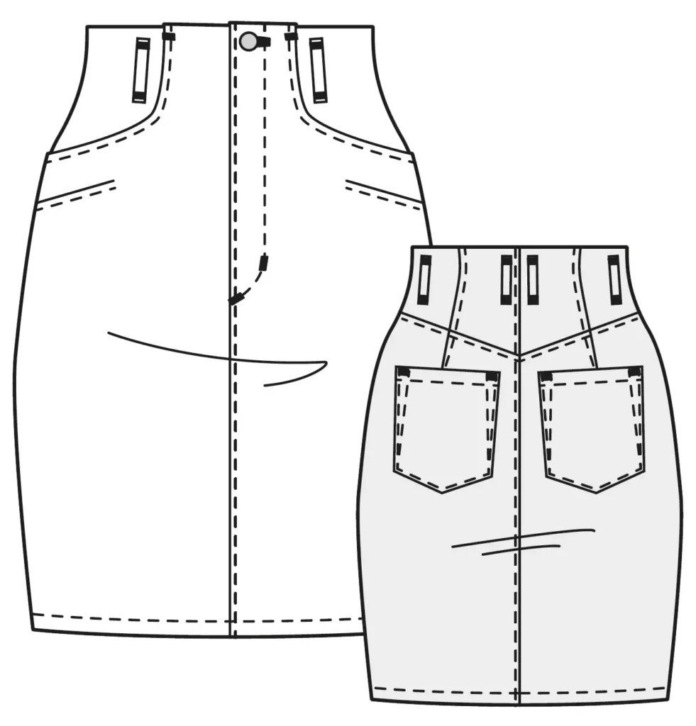Dessin technique du patron de couture de la jupe Jade