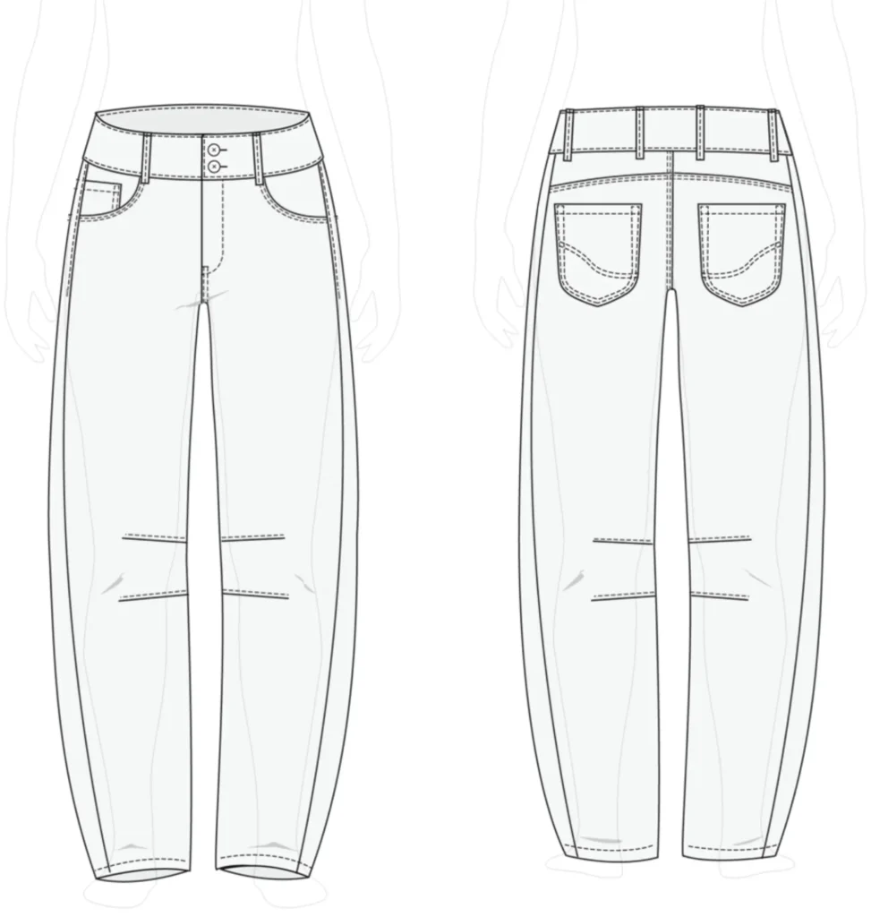 schema technique barrel legs jeans