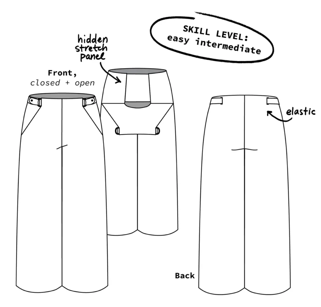 Schéma technique du système de ceinture élastique réglable du Magic Pants
